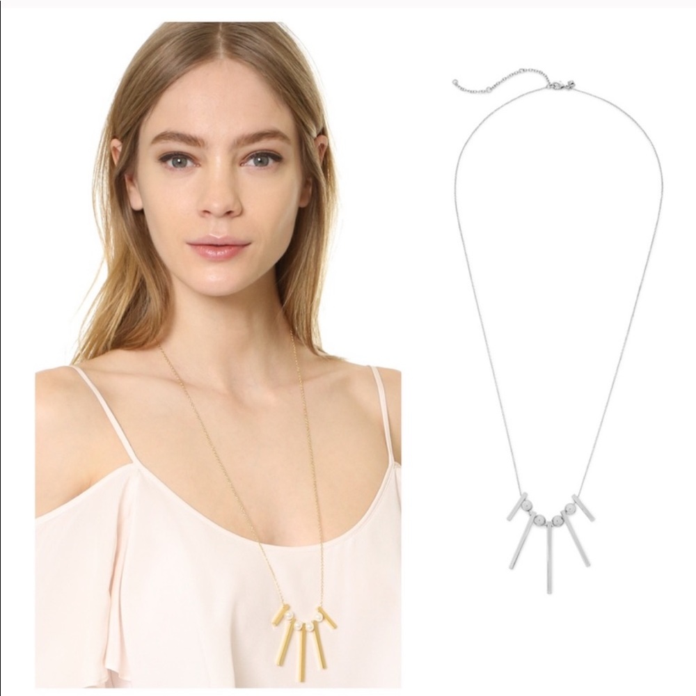 Rebecca Minkoff Long Bead Bar Silver Necklace NWT